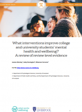 What interventions improve college and university students’ mental health and wellbeing?: A review of review-level evidence